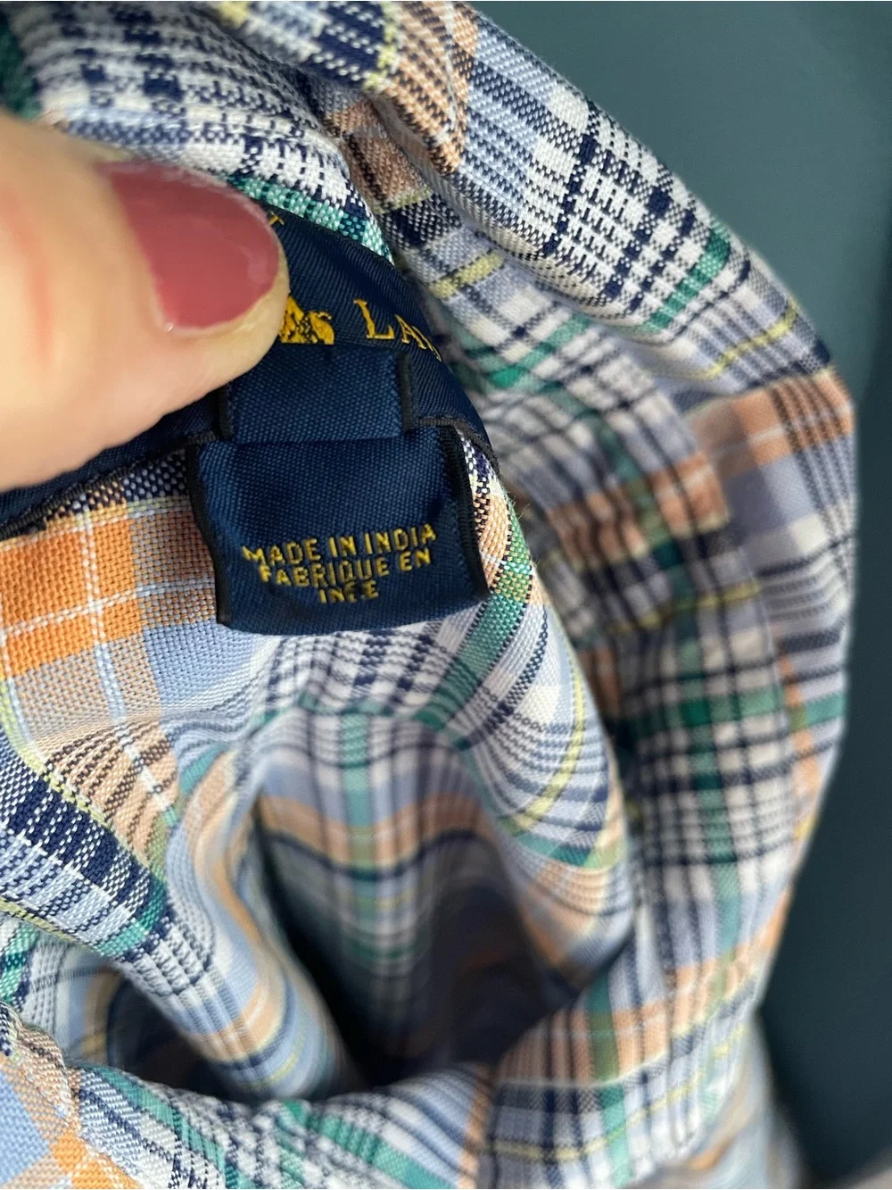 Ralph Lauren Boys Size 12 Plaid Button Down Shirt Blue Green Orange 100% Cotton